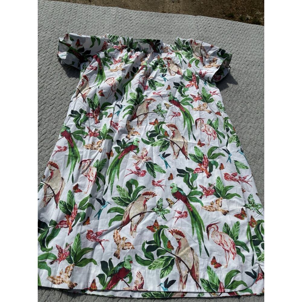 Ann Taylor Factory NWT White Cotton Shift Dress Birds Leaves Women’s Size L